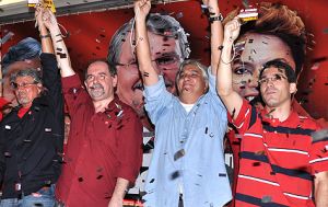 Da esquerda Zeca do PT Jos Dutra ,Senador Delcidio e Marcus presidente regional